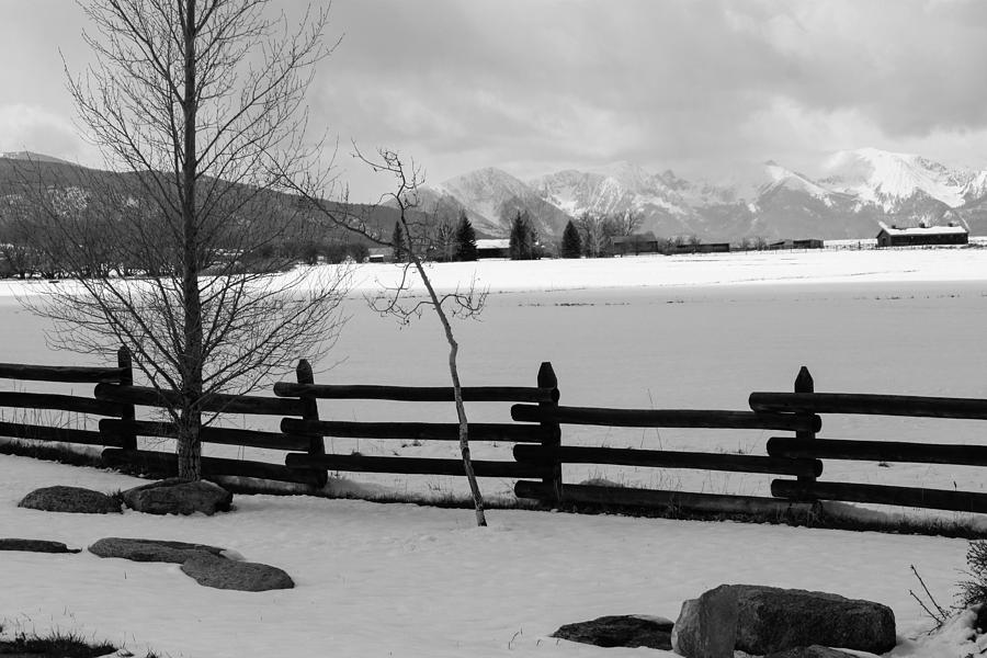 Ranch and Mountains in Snow Photograph by Gerri Duke