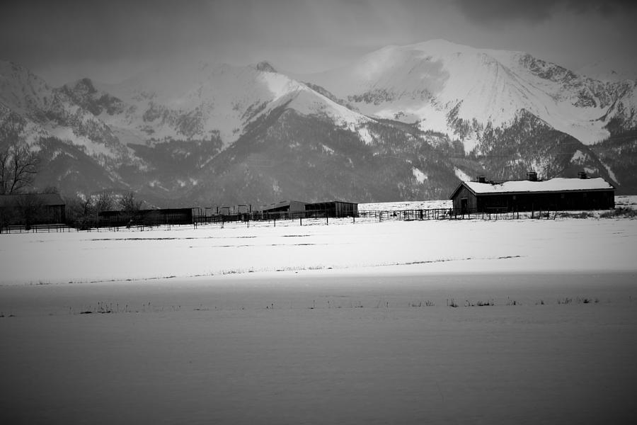 Ranch and Sangres in Black and White Photograph by Gerri Duke