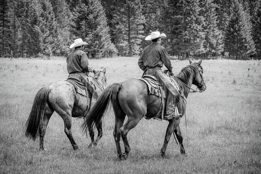 Ranch Hands Ride BW Photograph by Athena Mckinzie