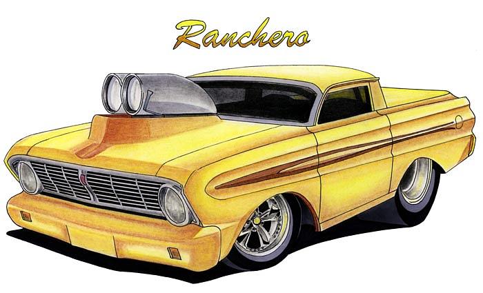 Transportation Drawing - Ranchero Cartoon by Lyle Brown