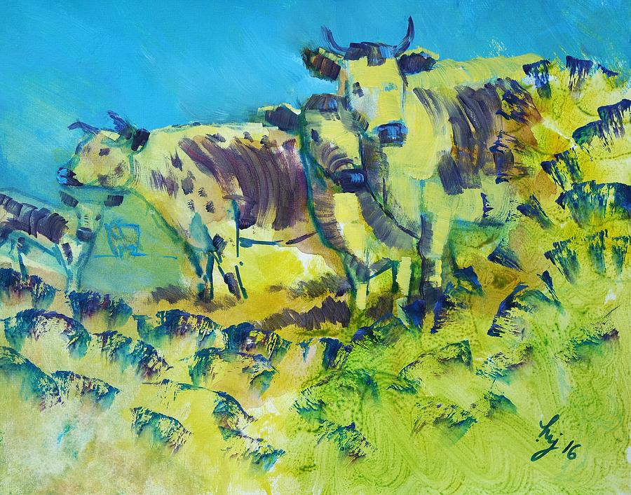 Randall Lineback Cows Painting by Mike Jory