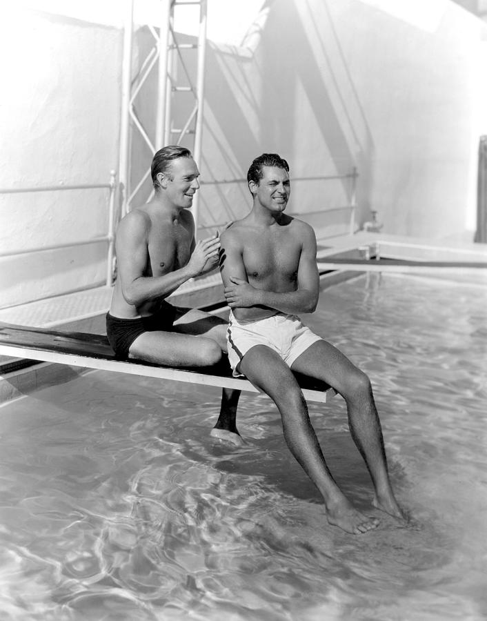 Bathing Suit Photograph - Randolph Scott And Cary Grant Poolside by Everett