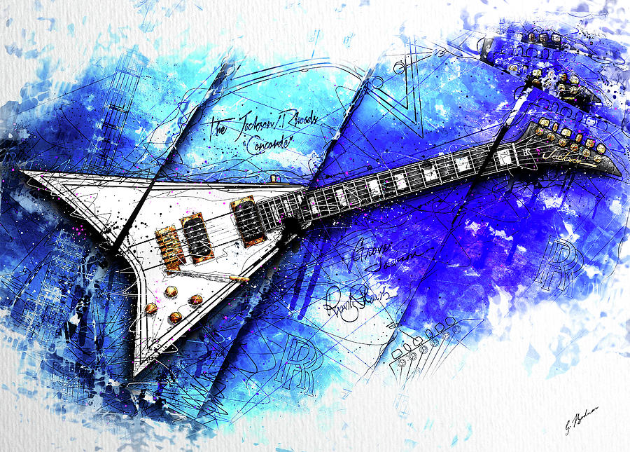 Randys Guitar On Blue Digital Art by Gary Bodnar