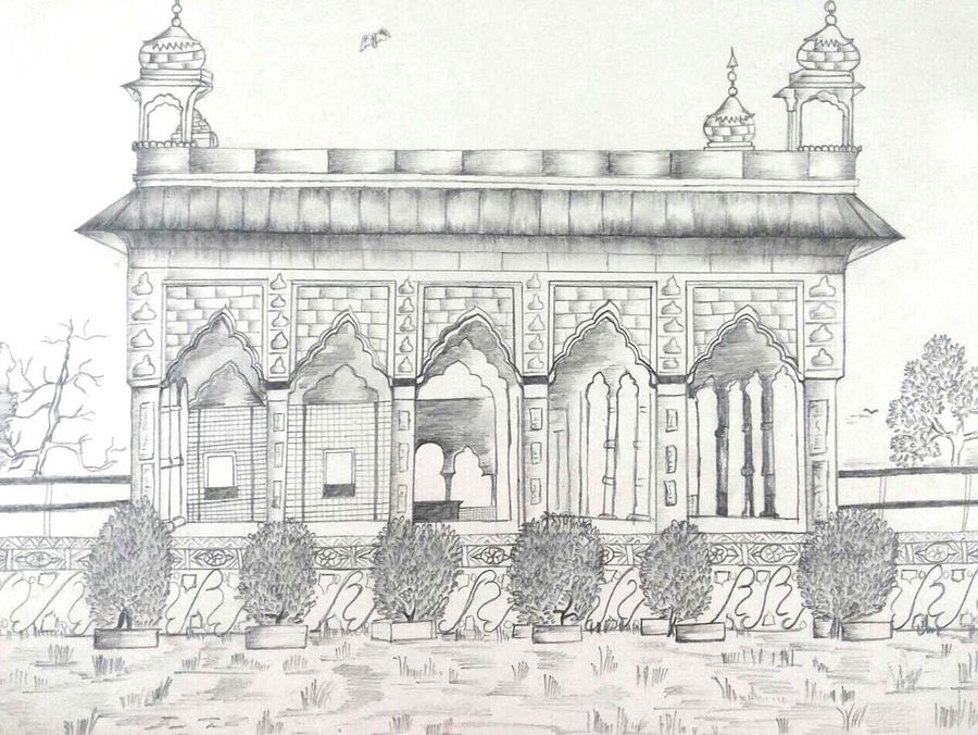 Rang Mahal in Red Fort Drawing by Pushpa Sharma