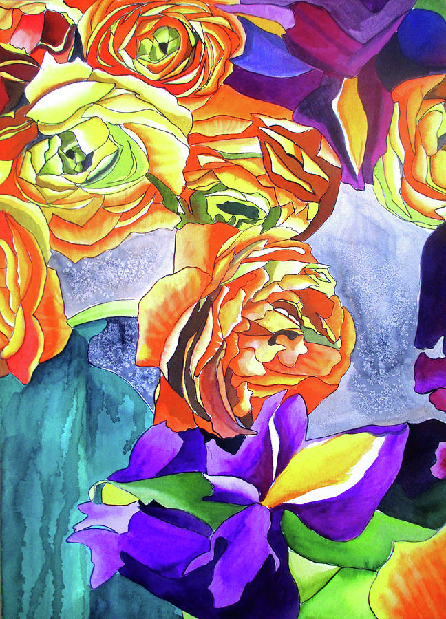 Ranunculus Painting - Ranunculus and Iris by Sacha Grossel