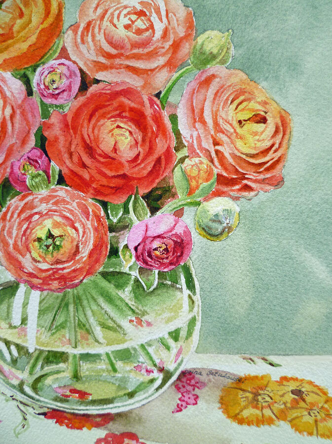 Ranunculus in the Glass Vase Painting by Irina Sztukowski