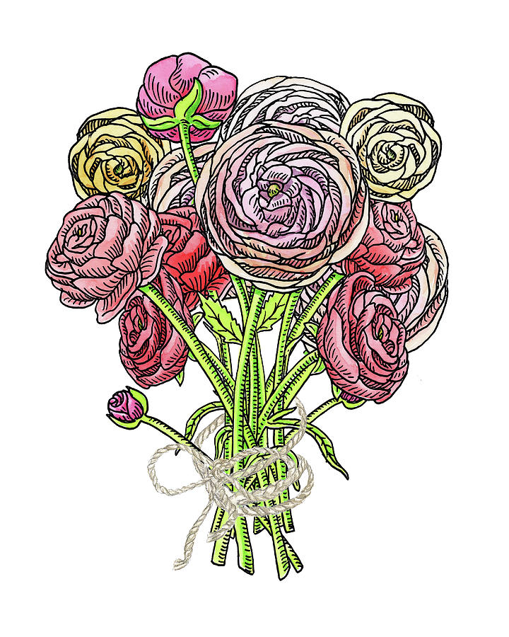 Ranunculus Watercolor Bouquet Painting