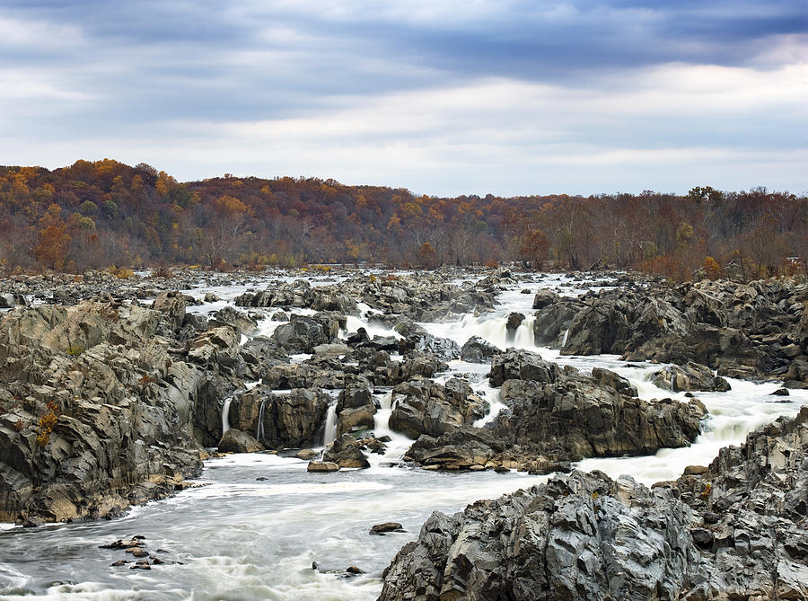 Rapids at Great Falls Park in Autumn Photograph by Brendan Reals