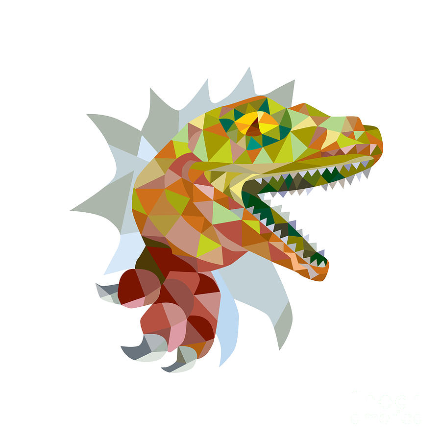 Dinosaur Digital Art - Raptor Breaking Out Low Polygon by Aloysius Patrimonio