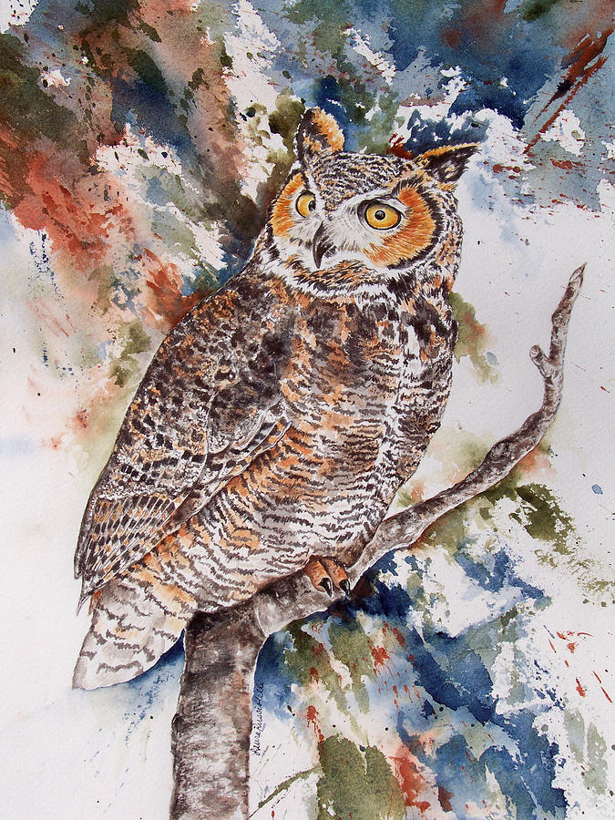 Raptor Splash Great Horned Owl Painting By Laura Rusciolelli Fine