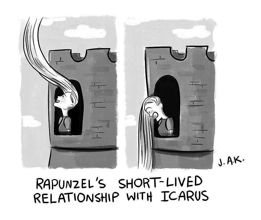 Rapunzel and Icarus Drawing by Jason Adam Katzenstein