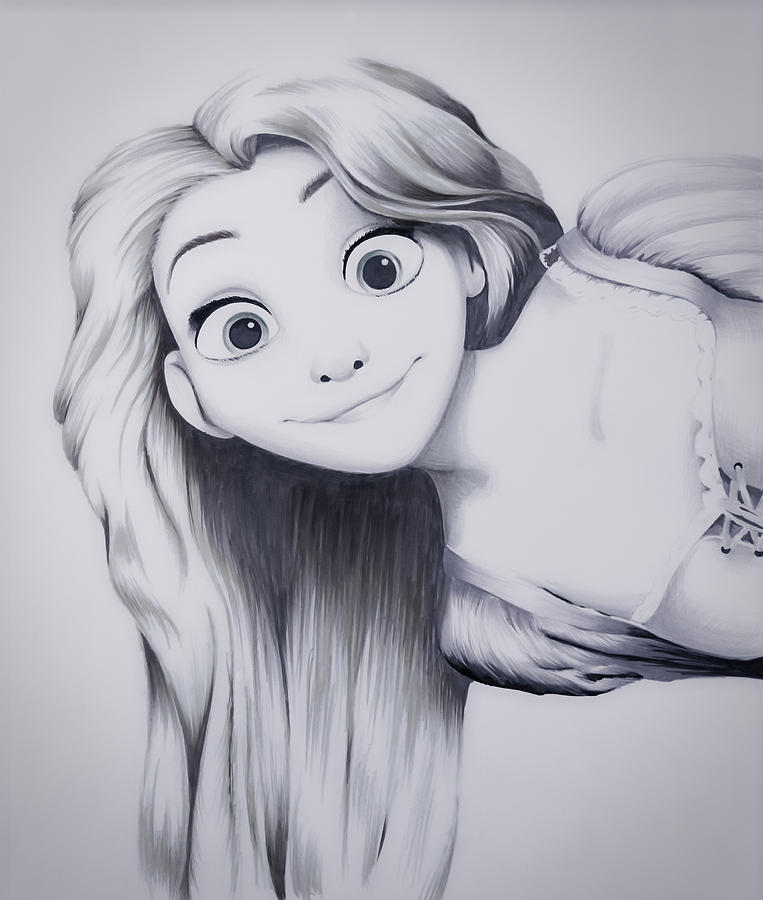 Rapunzel Graphite Sketch,Disneys tangled original hand drawn sketch made wi...