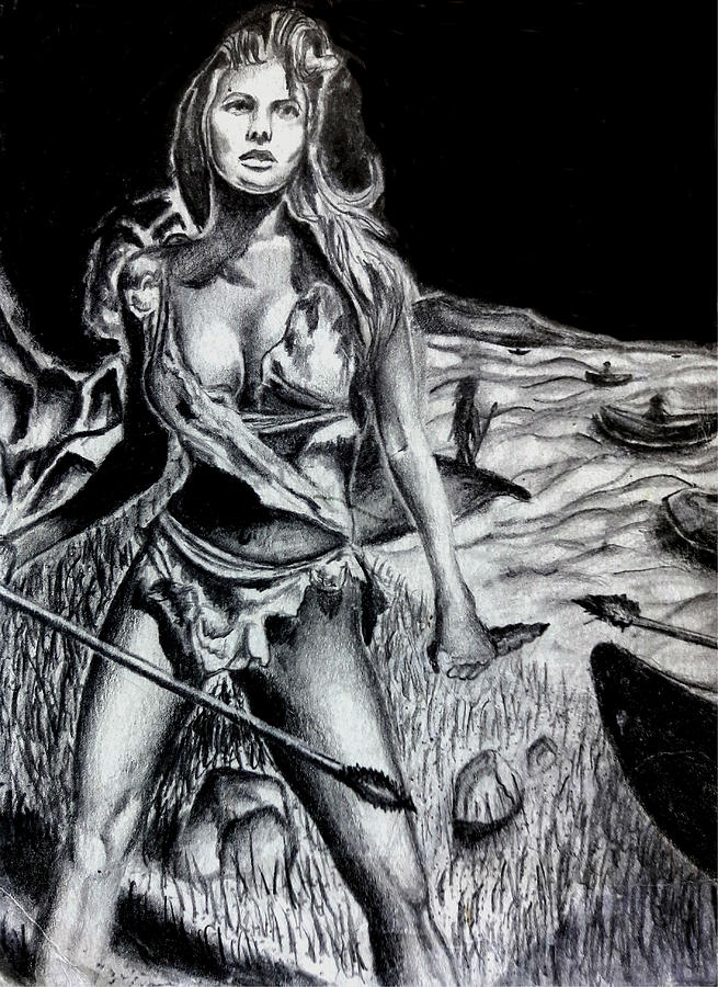 Raquel Welch In One Million Years BC Drawing by James Dunbar