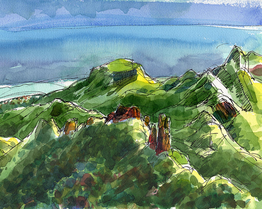 Rarotonga, Te Kou mountain view Painting by Judith Kunzle