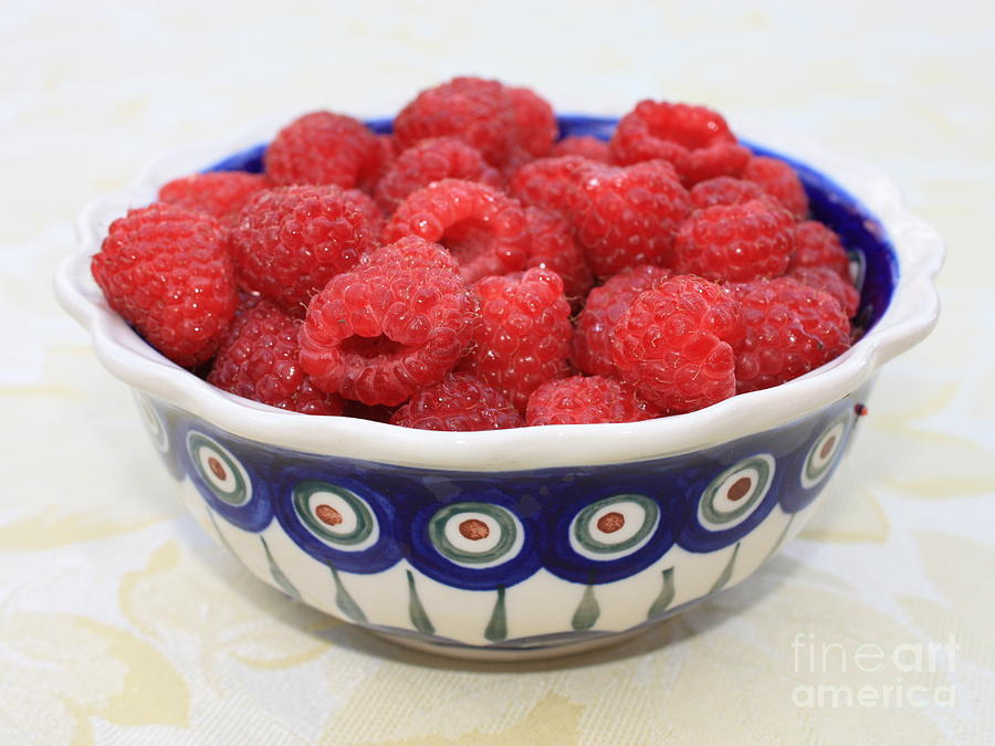 Raspberry Photograph - Raspberries in Polish Pottery Bowl  by Carol Groenen