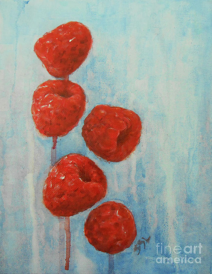Raspberries Painting by Jane See