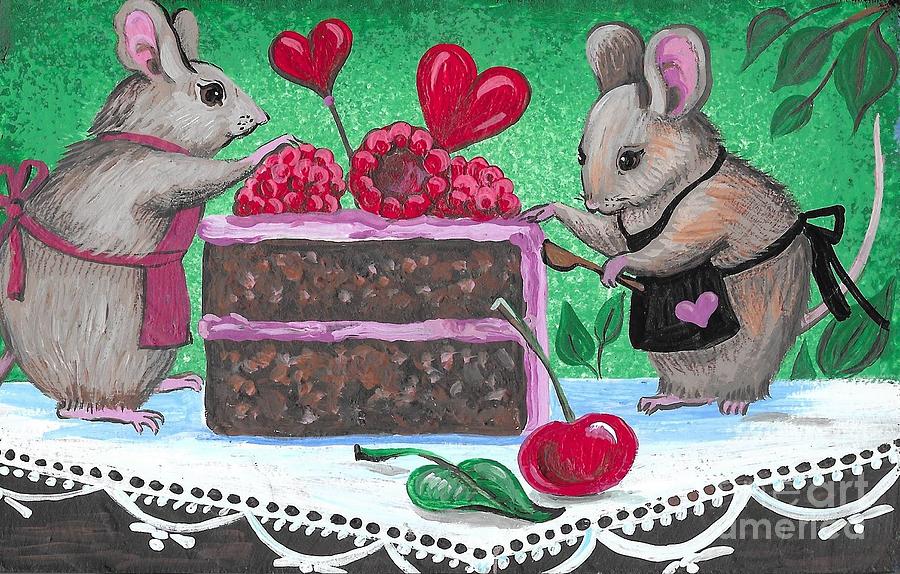 Raspberry Chocolate Cake Painting by Margaryta Yermolayeva