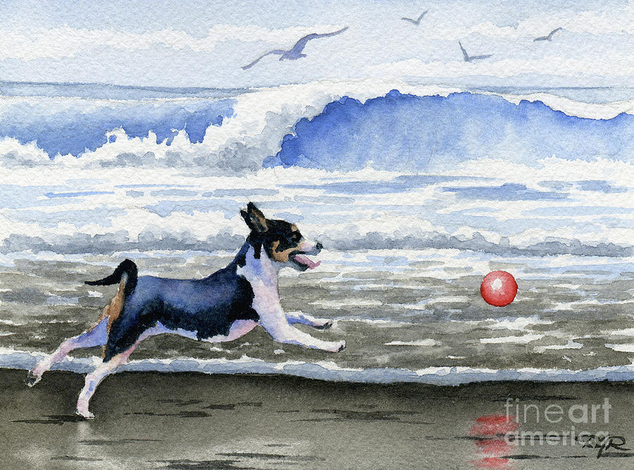 Ball Painting - Rat Terrier at the Beach  by David Rogers