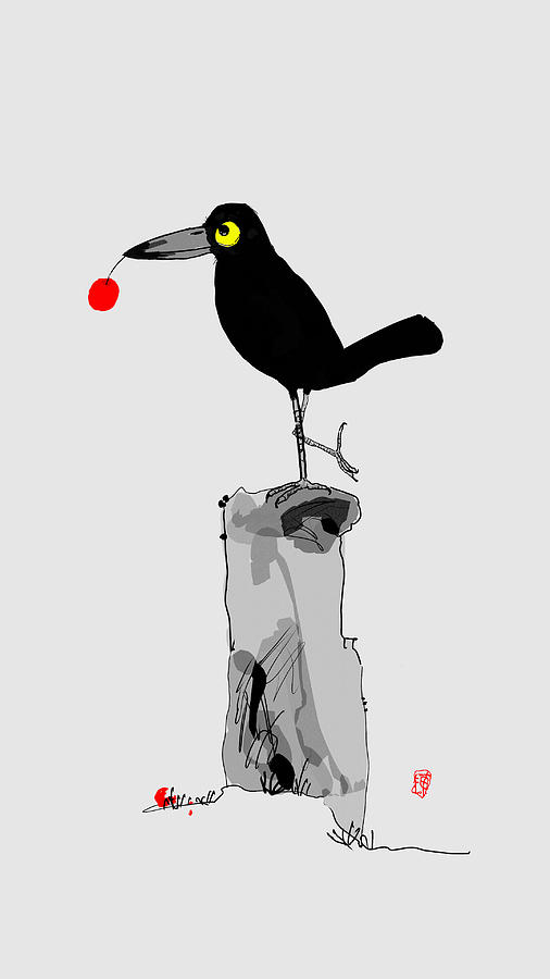 Raven and cherry Digital Art by Debbi Saccomanno Chan