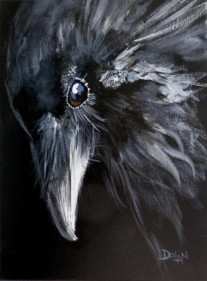 Raven Attentive Painting by Pat Dolan