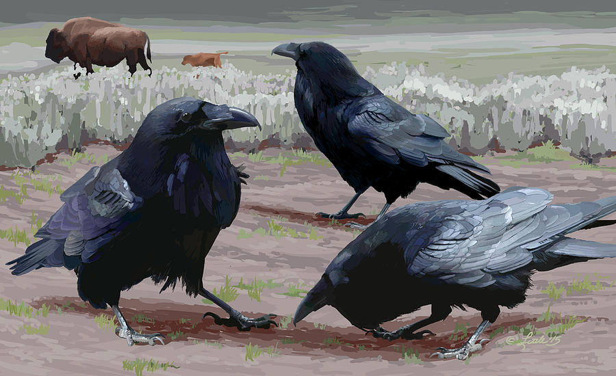 Raven Gathering Painting by Pam Little