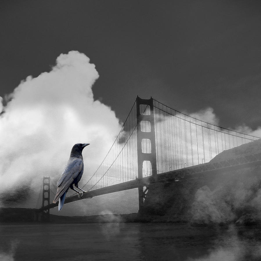 Raven Guards the Golden Gate Digital Art by Glen Faxon