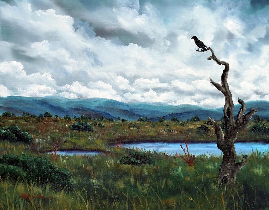 Raven in a Bleak Landscape Painting by Laura Iverson