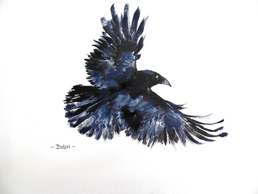 Raven in Flight Painting by Pat Dolan