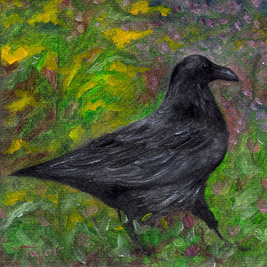 Raven in Goldenrod Painting by FT McKinstry