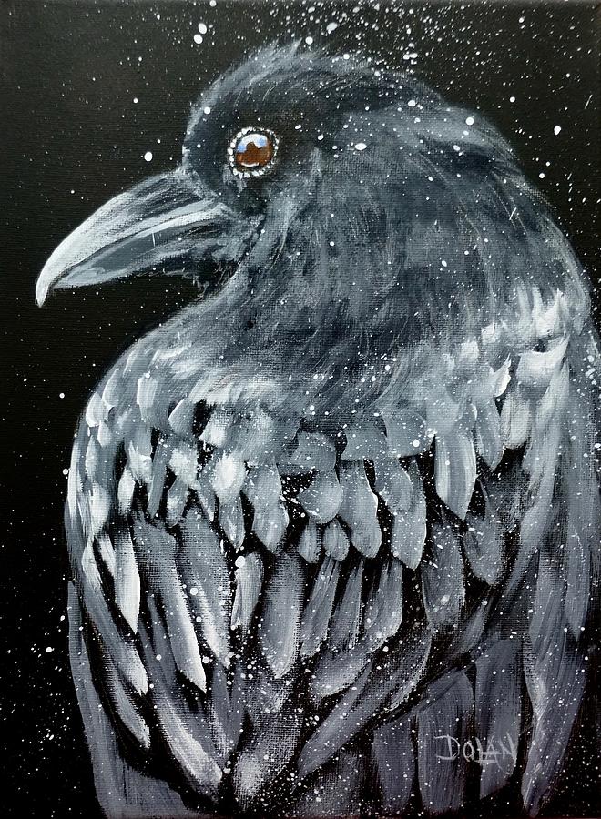 Raven in Snow Painting by Pat Dolan