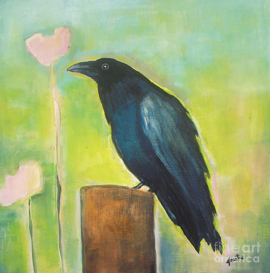 Raven in the Garden Painting by Vesna Antic