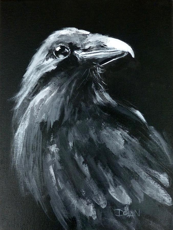 Raven Looking Right Painting by Pat Dolan