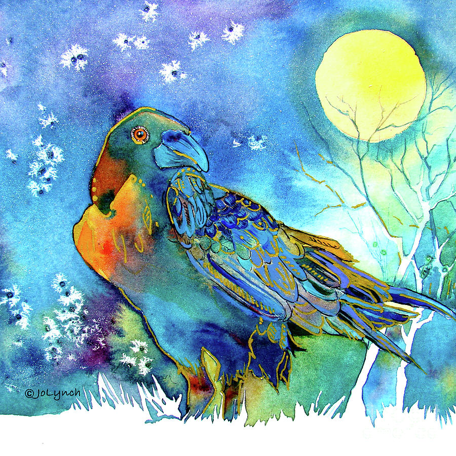 Raven Night Spirit Painting by Jo Lynch