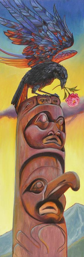 Totem Pole Painting - Raven offers Healing by Tahirih Goffic