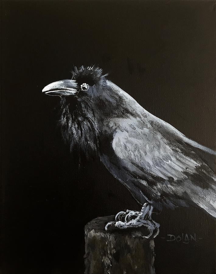 Raven on Post Painting by Pat Dolan