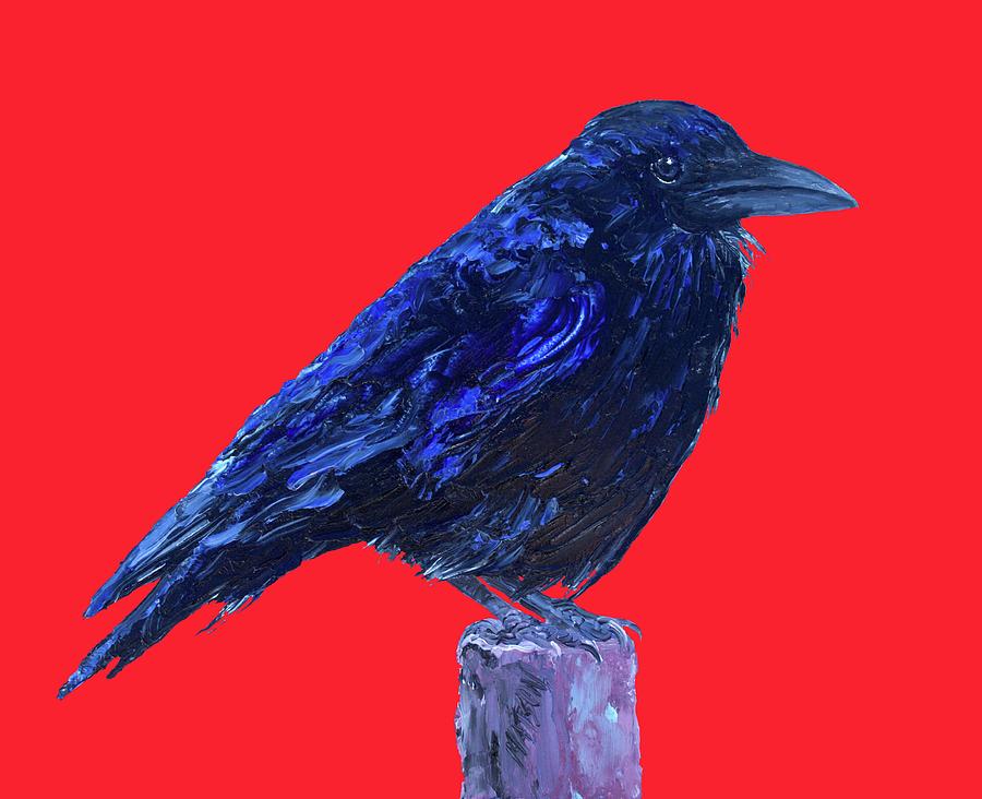 Raven on red background Painting by Jan Matson
