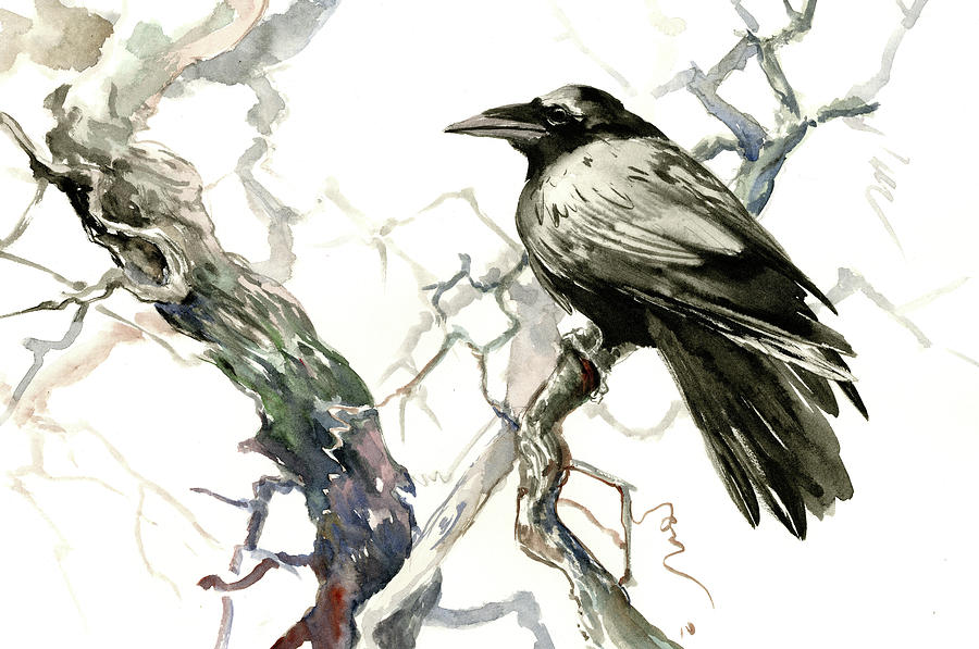 Raven Painting - Raven on the Tree by Suren Nersisyan