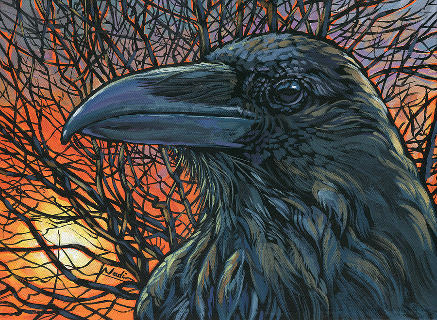 Raven Orange Painting by Nadi Spencer