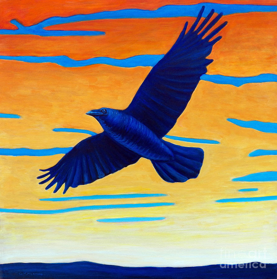 Raven Painting - Raven Rising by Brian  Commerford