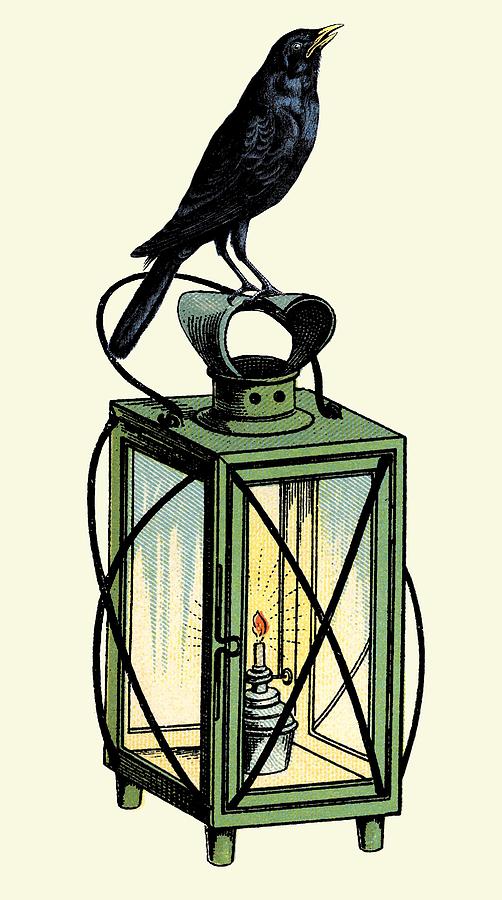 Raven Digital Art - Raven Sits On The Night Lantern by Sandra McGinley