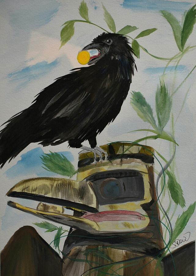 Raven steals the sun Painting by Susan Voidets