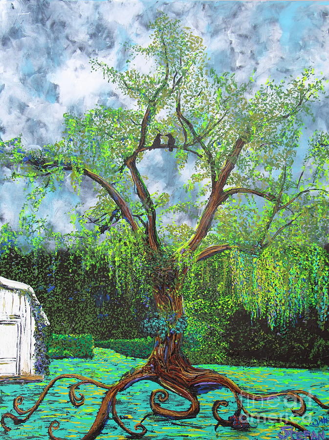 Two Ravens In An Oak Tree Painting by Stefan Duncan