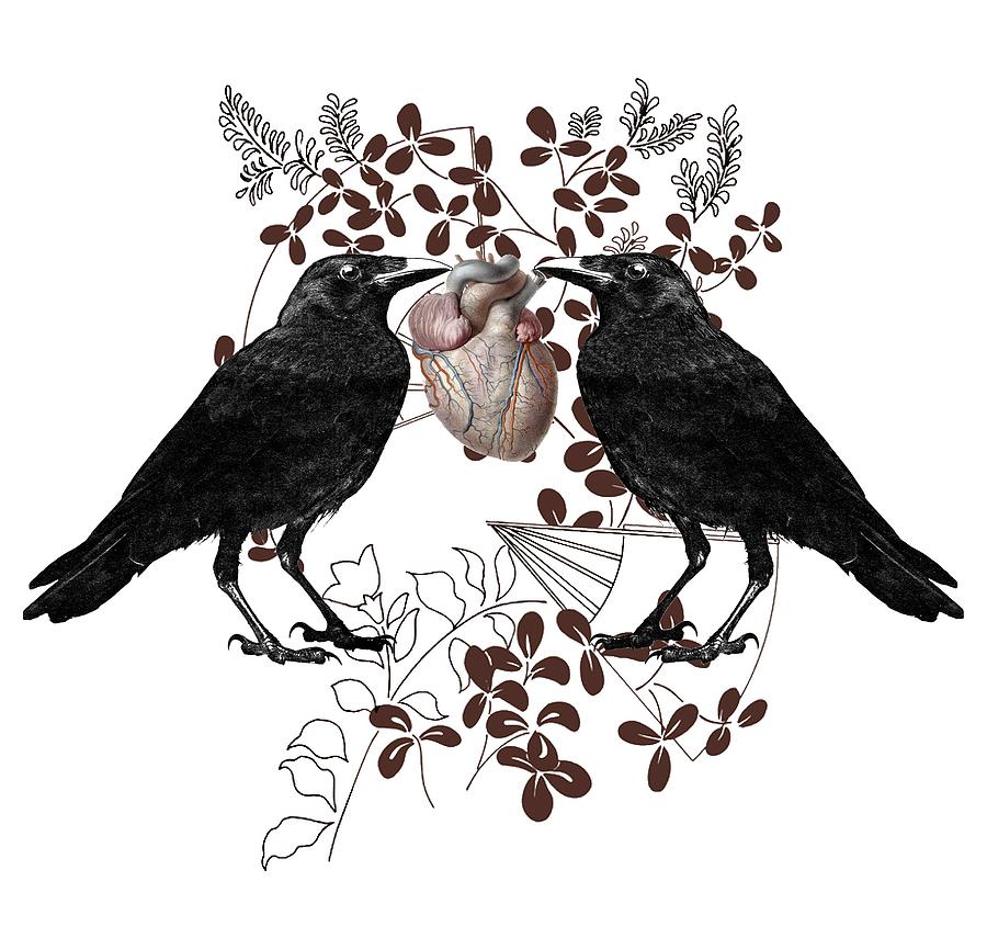 Animal Digital Art - Ravens And Anatomical Heart by Sandra McGinley