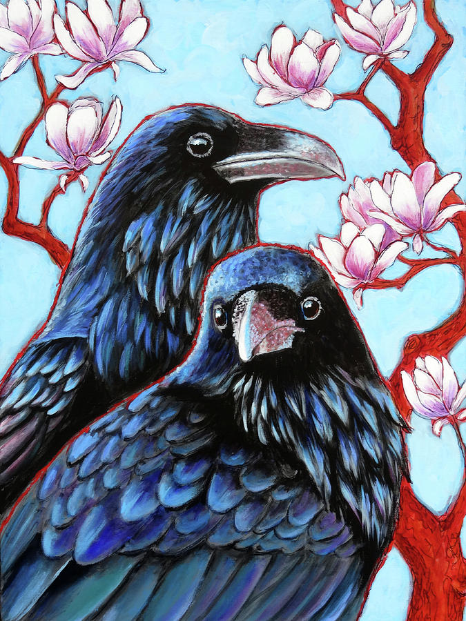 Ravens and Magnolias Painting by Ande Hall