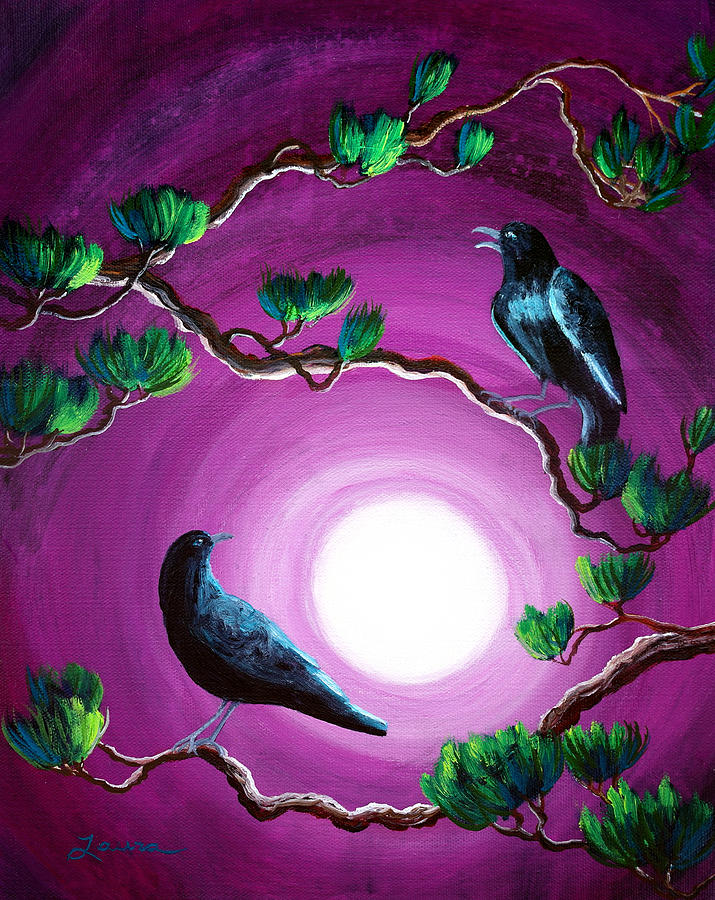 Ravens on a Summer Night Painting by Laura Iverson