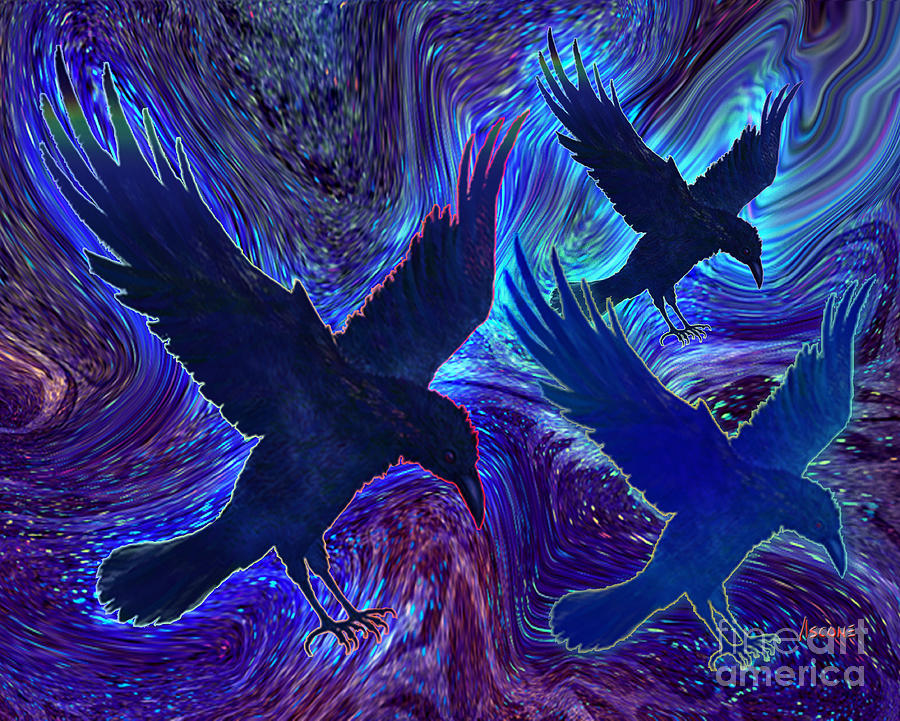 Ravens on Blue Painting by Teresa Ascone