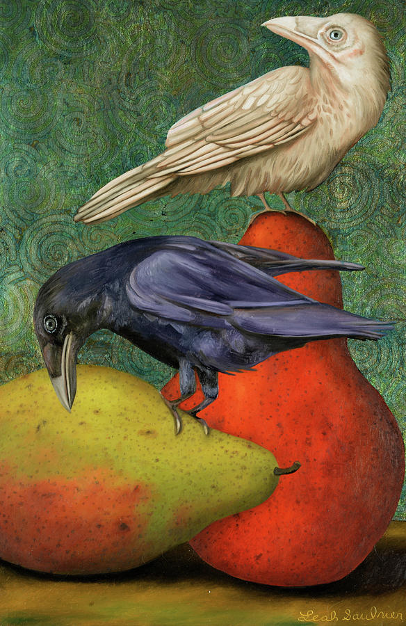 Raven Painting - Ravens On Pears by Leah Saulnier The Painting Maniac