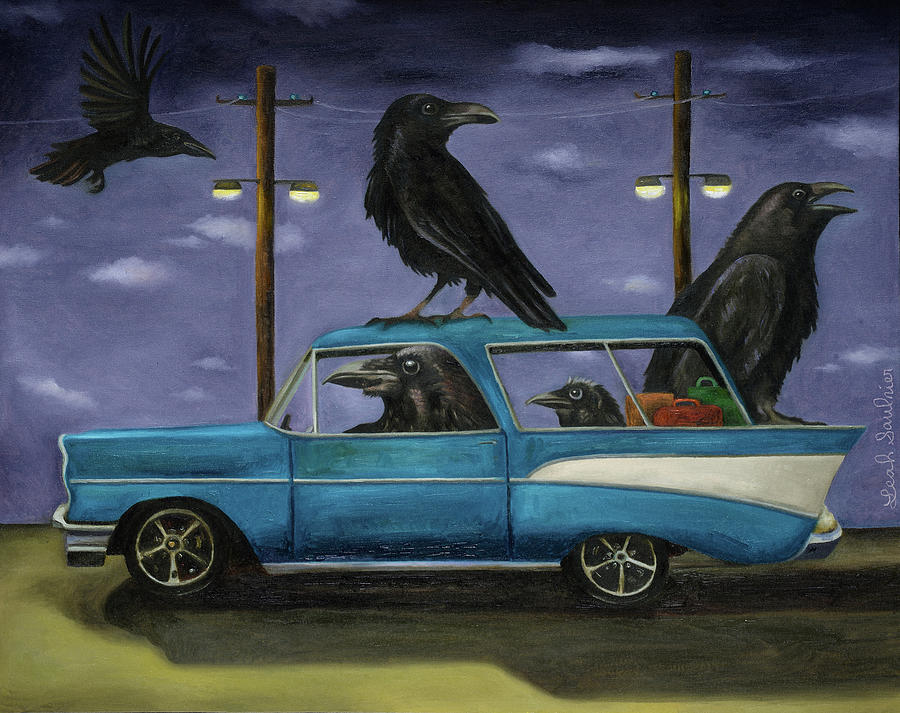 Raven Painting - Ravens Ride by Leah Saulnier The Painting Maniac
