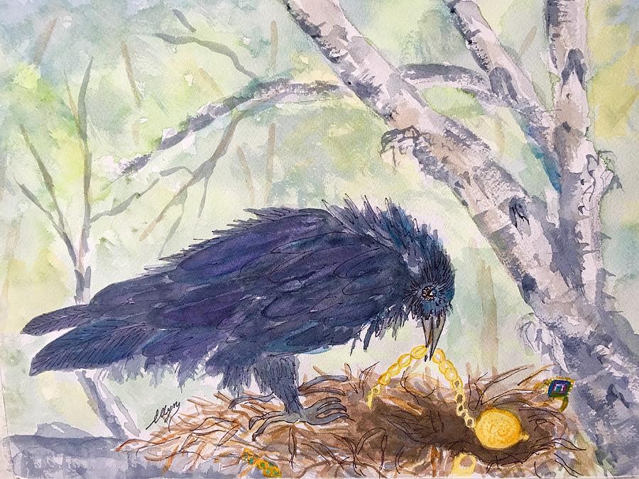 Ravens Treasures  Painting by Ellen Levinson
