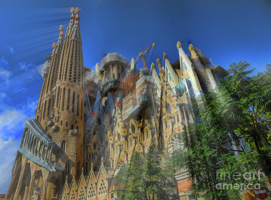 Raw Barcelona Gaudis Architecture Exterior La Sagrada Familia  Digital Art by Chuck Kuhn